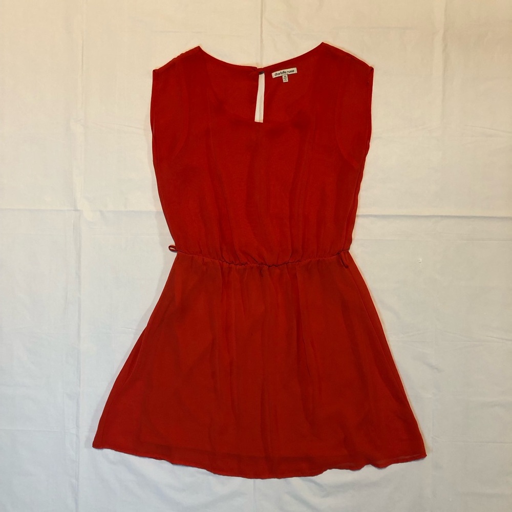 Charlotte Russe Women’s Sleeveless Elastic Waist Silk Red-Orange Dress XS